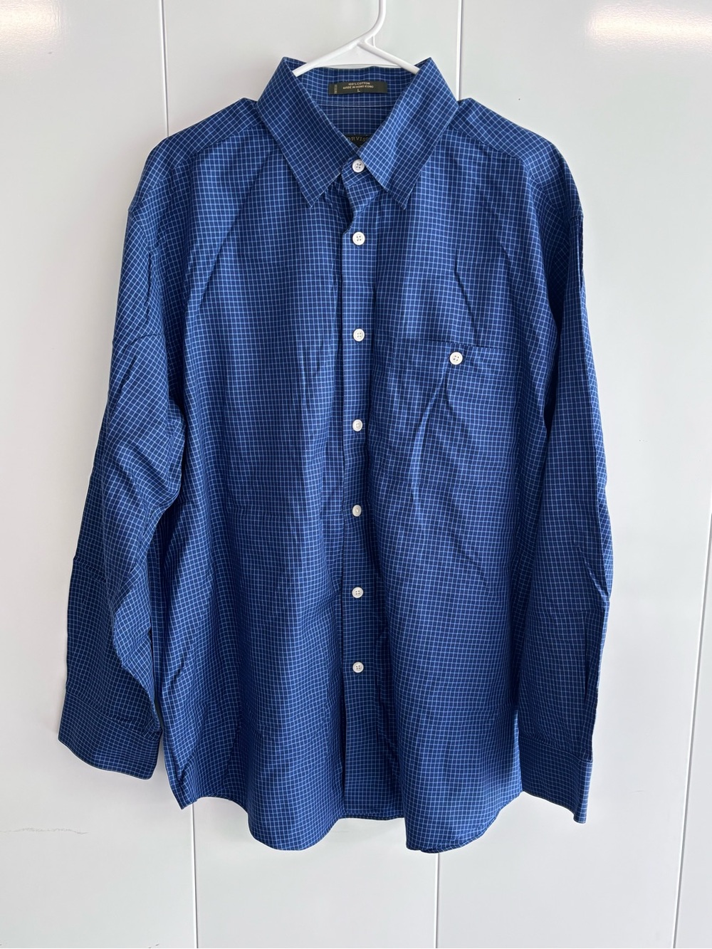 VTG Orvis Signature Mens Large Blue Micro Grid Cotton Long Sleeve Button Shirt